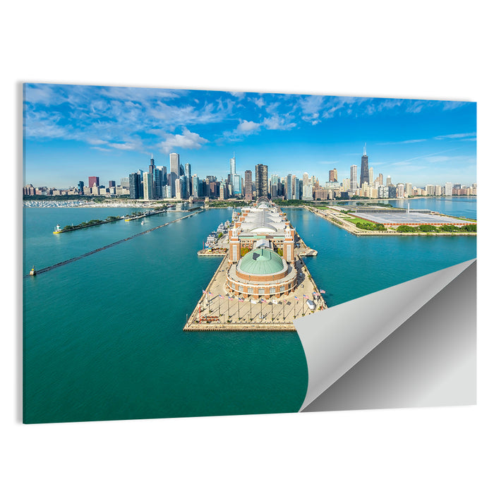 Chicago Navy Pier Aerial View Wall Art as a poster print