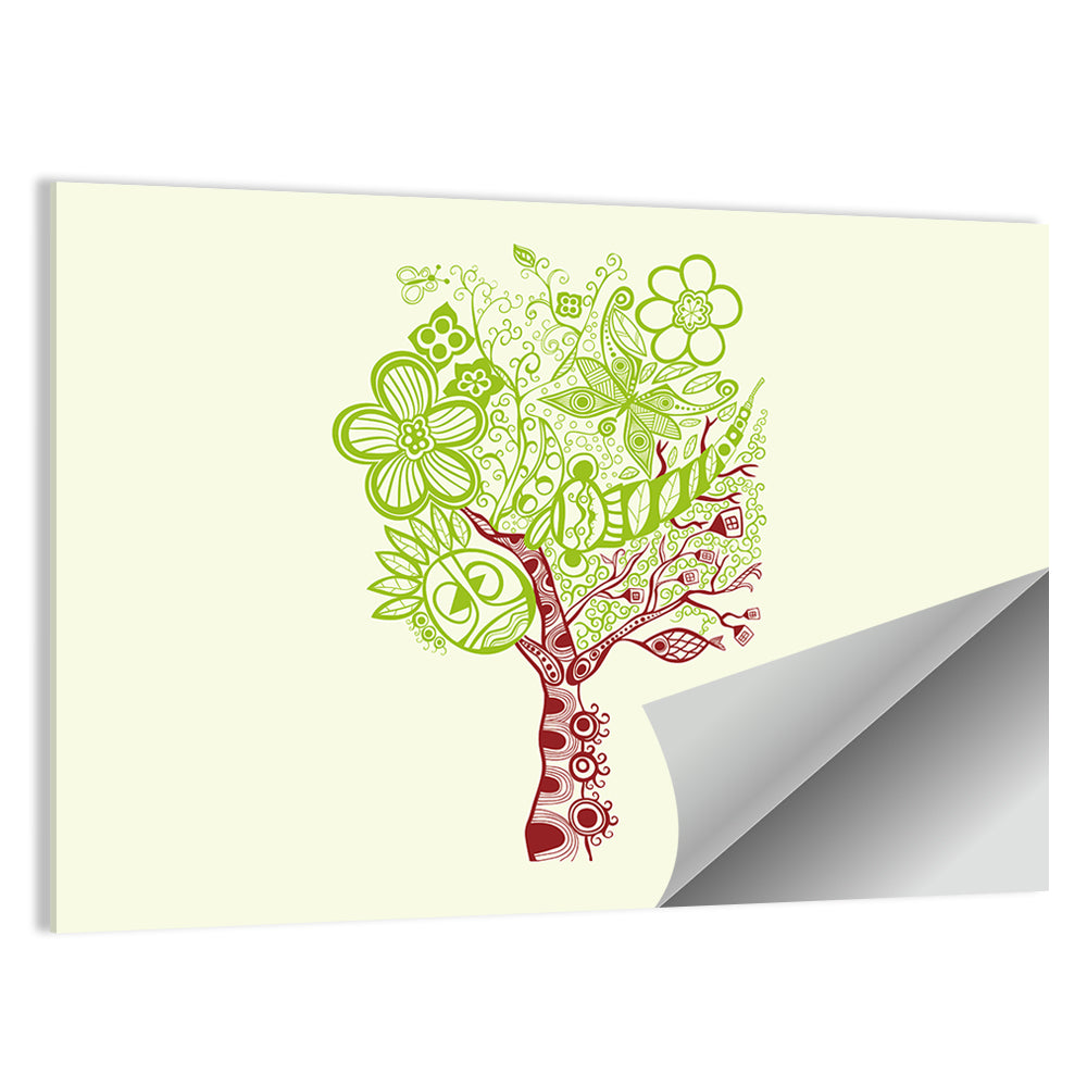 Surreal Tree with Sun Face Wall Art