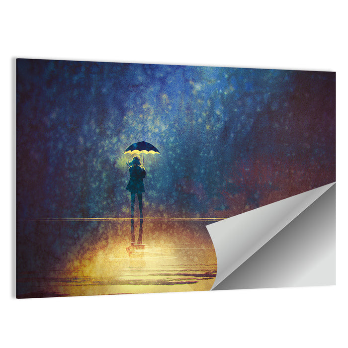 Woman Under Glowing Umbrella Wall Art as a poster print