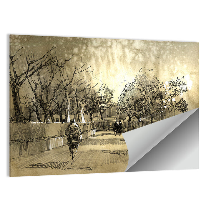 Late Afternoon Park Walkway Sketch Wall Art as a poster print