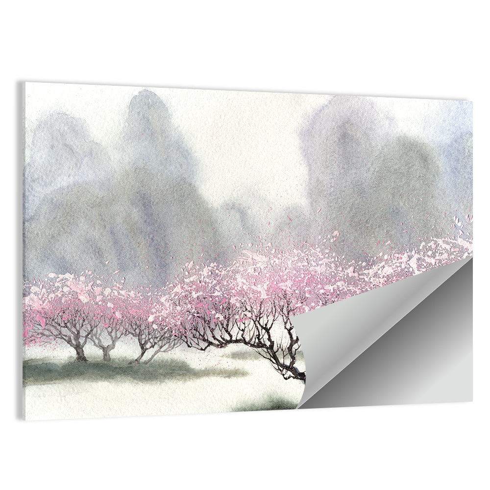 Cherry Blossom Orchard by the River Wall Art