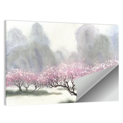 Flowering Trees Near River Wall Art