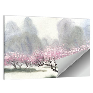 Flowering Trees Near River Wall Art