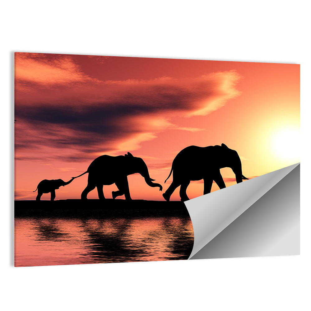 Marching Elephants at Sunset Wall Art