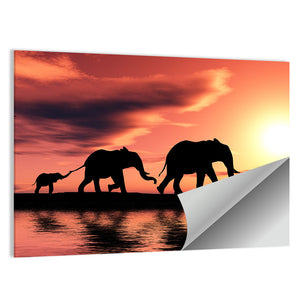 Elephant Silhouettes By A River Wall Art