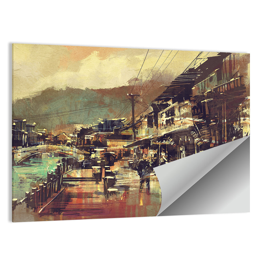 Old Riverside Village at Dusk Wall Art