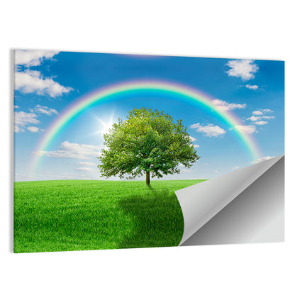 Oak Tree On  Green Meadow Wall Art