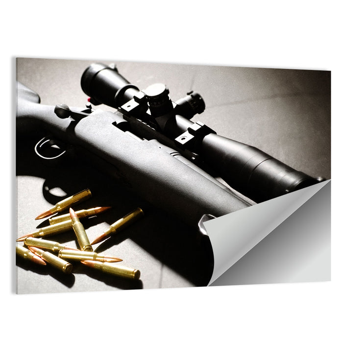Bolt-action Sniper Rifle with Brass Cartridges Wall Art as a poster print