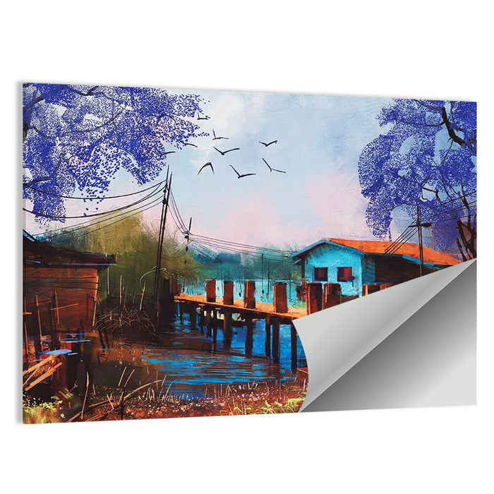Rustic Fishing Village Pier Wall Art as a poster print