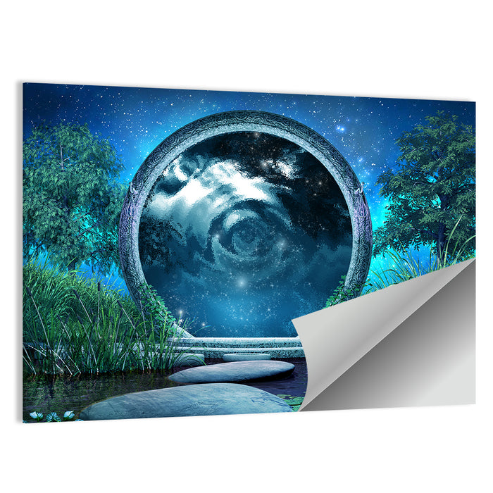 Stone Portal on Moonlit Lake Wall Art as a poster print