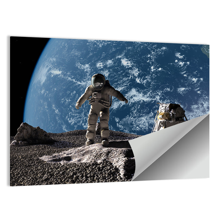 Astronaut on Cratered Planet Wall Art as a poster print