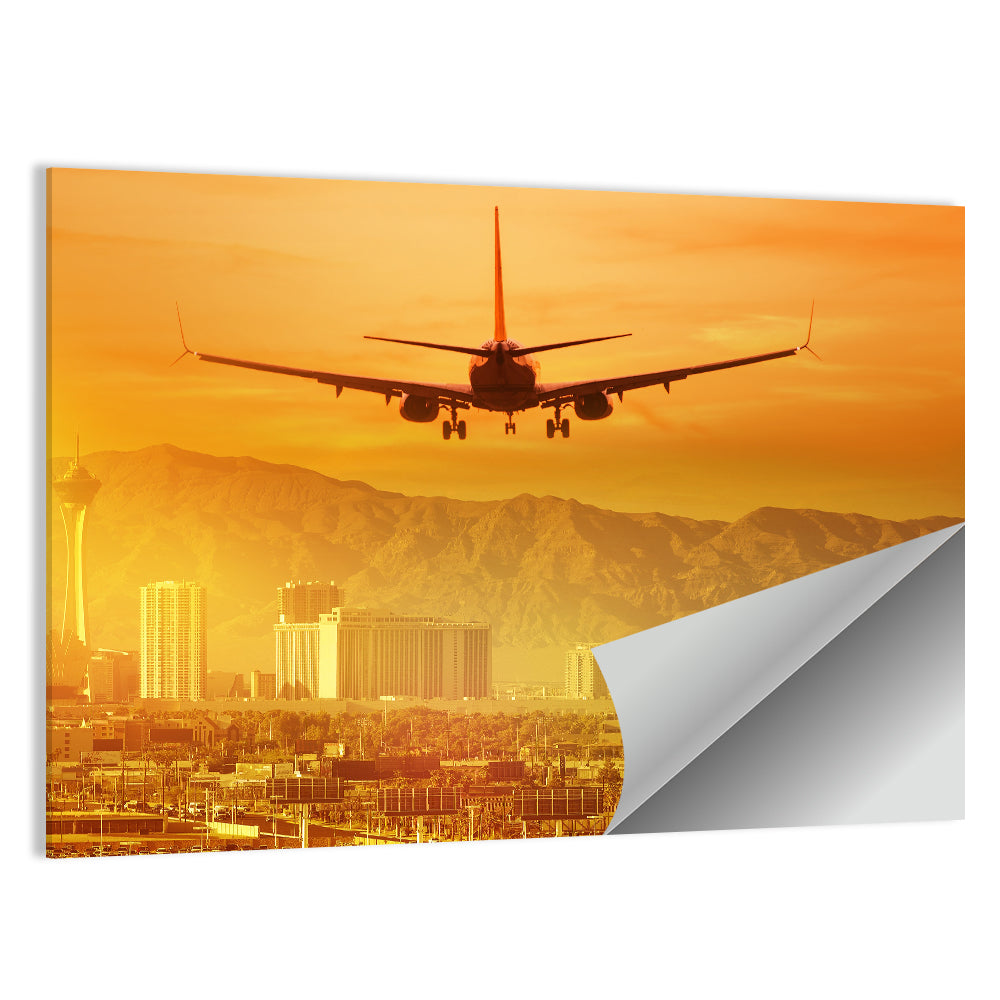 Las Vegas Sunset Plane Landing Wall Art