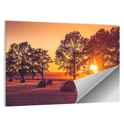 Straw Bales Field Sunset Wall Art