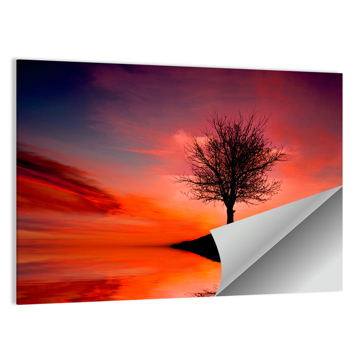 Leafless Tree Reflected on Lake Wall Art as a poster print