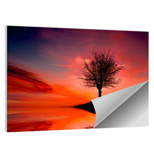 Leafless Tree Near Lake Sunset Wall Art