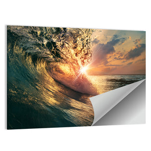 Ocean Wave Falling At Sunset Time Wall Art