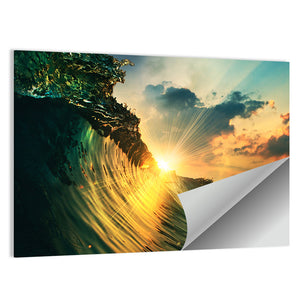 Falling Ocean wave At Sunset Wall Art