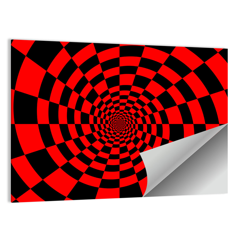 Red and Black Spiral Checkerboard Wall Art