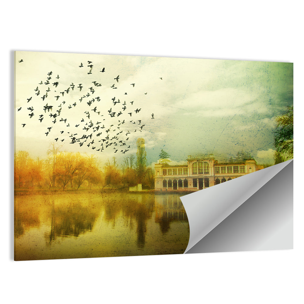 Old Mansion with Flock of Birds Wall Art