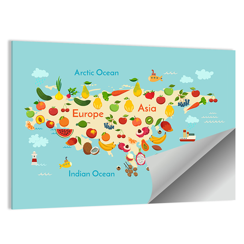 Illustrated Fruit World Map Wall Art