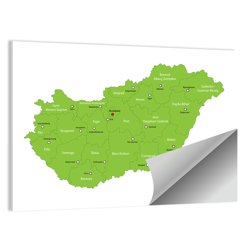 Hungary Administrative Map Wall Art