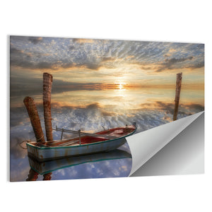 Old Lonely Boat In Lake Wall Art