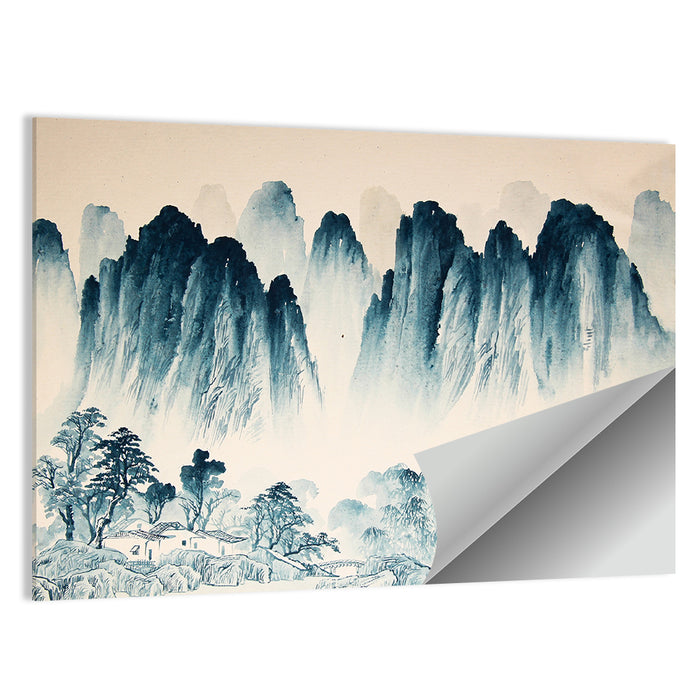 Misty Mountain with Fisherman Wall Art as a poster print