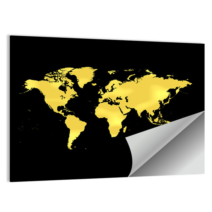 Metallic Gold World Map Wall Art as a poster print