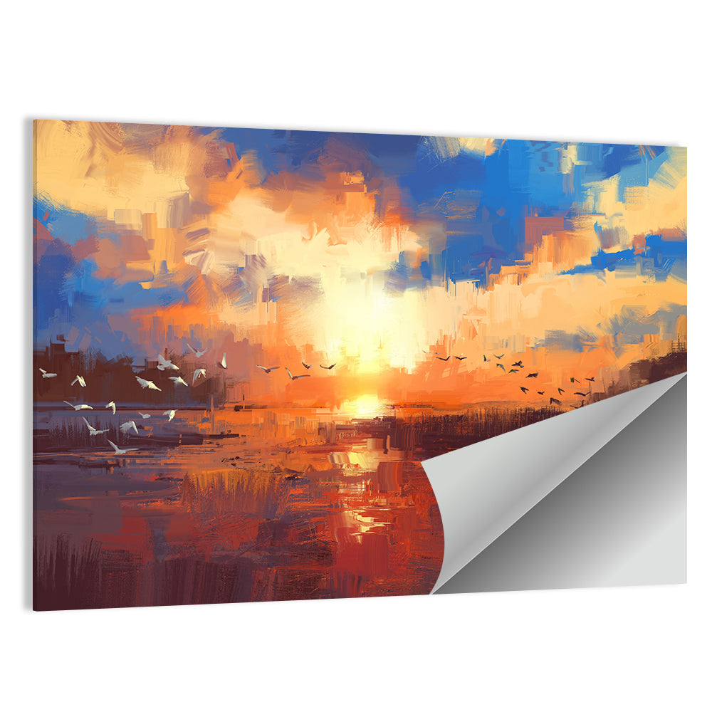 Golden Sunset Over Lake Wall Art