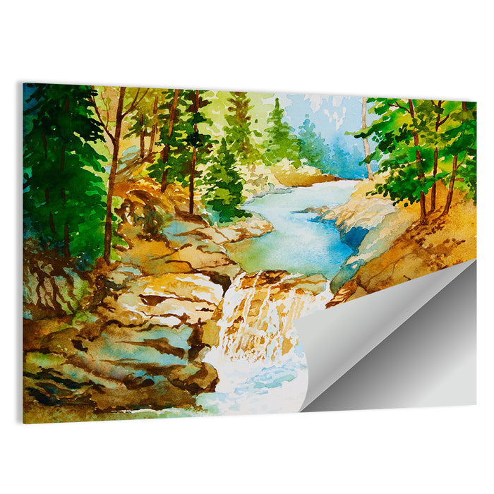 Mossy Forest Waterfall Wall Art as a poster print