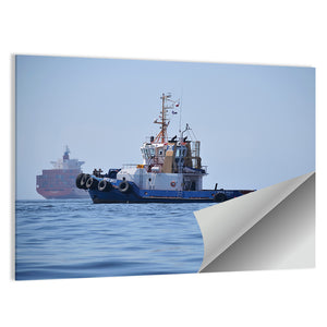 A Tugboat Near To Container Ship In Coasts Of Valparaiso Wall Art