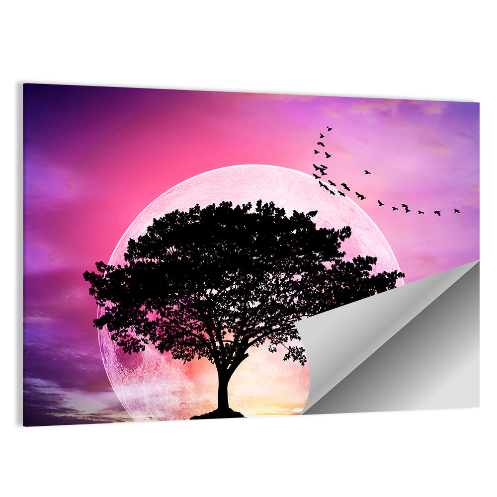 Tree Beneath Twilight Moon Wall Art