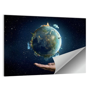 Planet Earth On Palm Wall Art