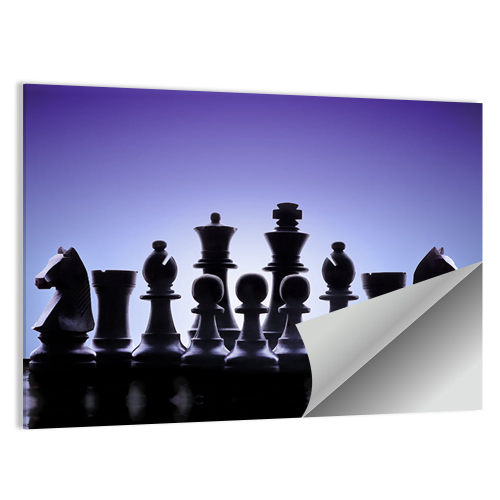 Blue Backlit Chess Pieces Wall Art