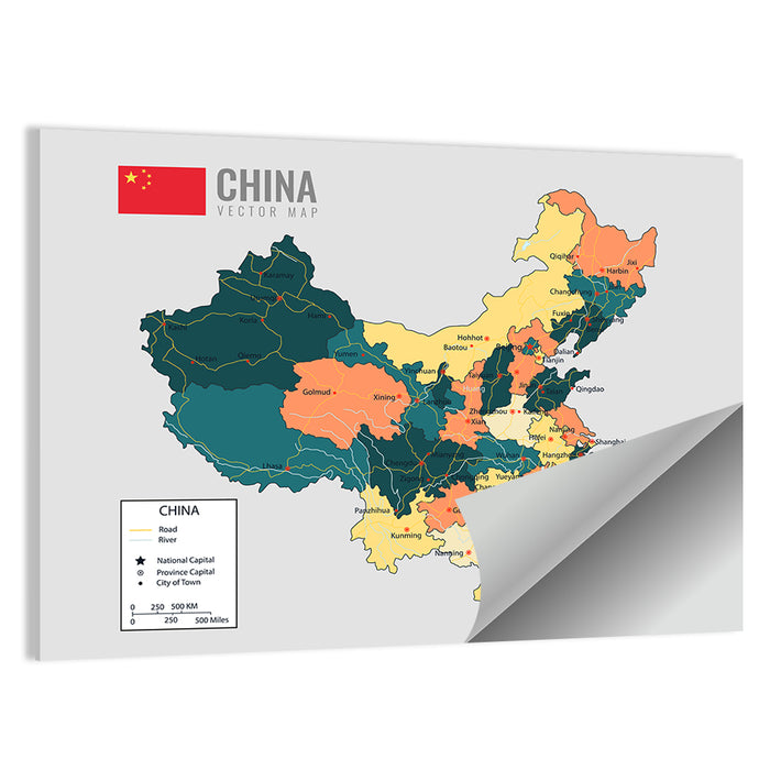 China Political Map Wall Art as a poster print