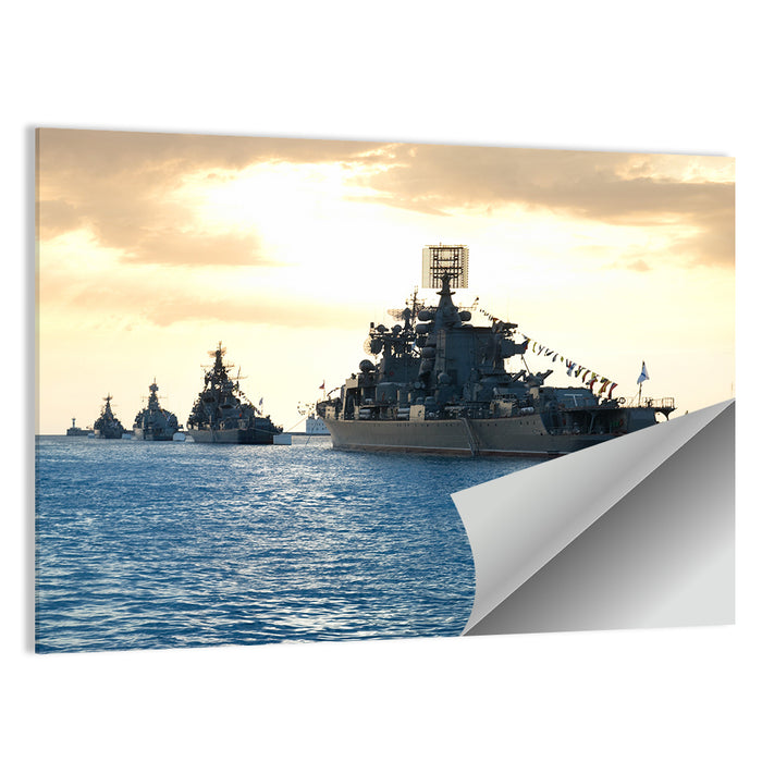 Naval Fleet at Golden Sunset Wall Art as a poster print