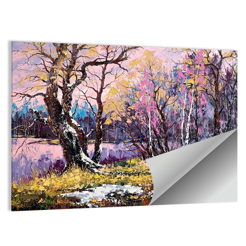 Autumn Lakeshore with Pink Foliage Wall Art