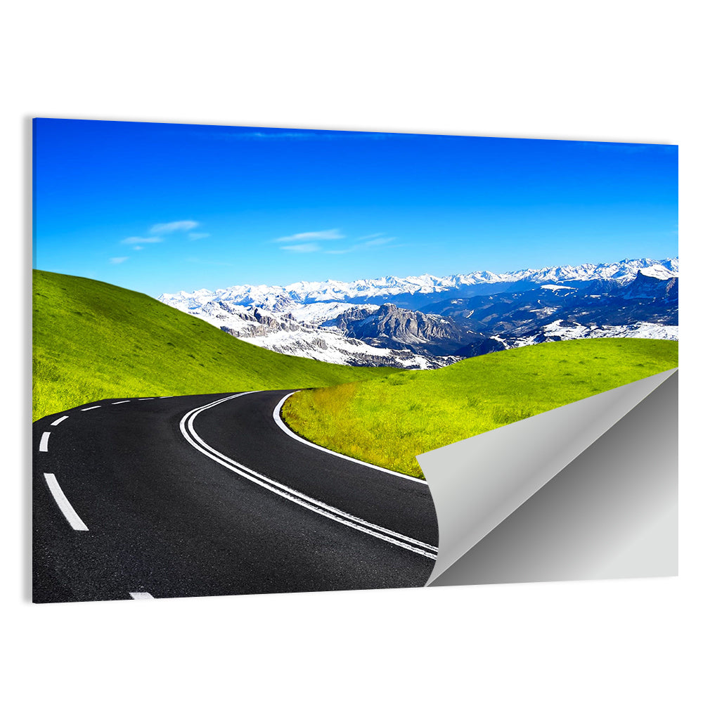 Winding Road Through Snow-capped Mountains Wall Art