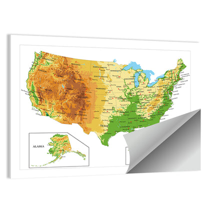 USA Physical Map Wall Art