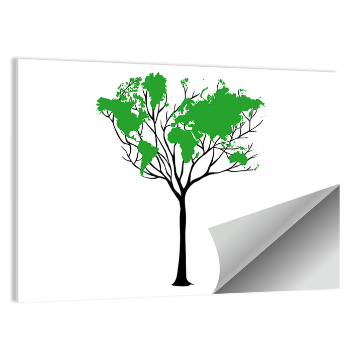 World Map Tree with Green Canopy Wall Art as a poster print