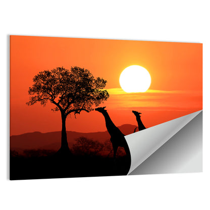 Giraffes At Sunset Wall Art