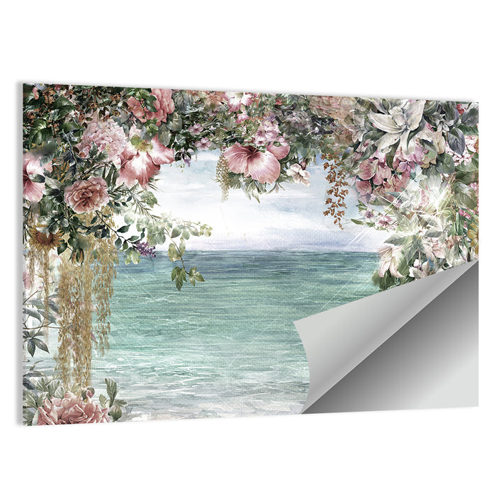 Coastal Floral Watercolor Seascape Wall Art as a poster print