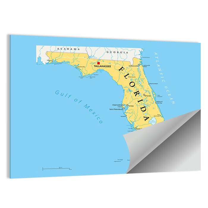 Florida Political Map, Blue and Yellow Wall Art as a poster print