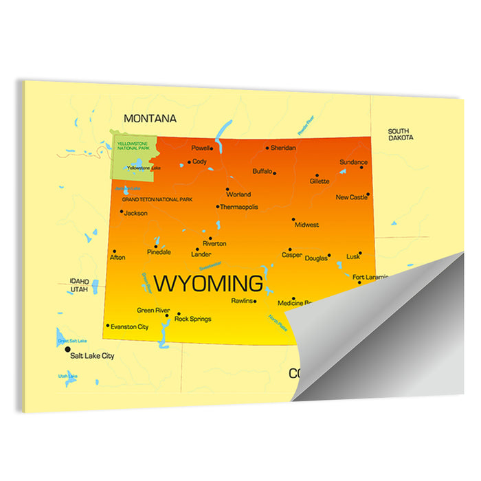 Wyoming Map in Yellow and Orange Wall Art as a poster print