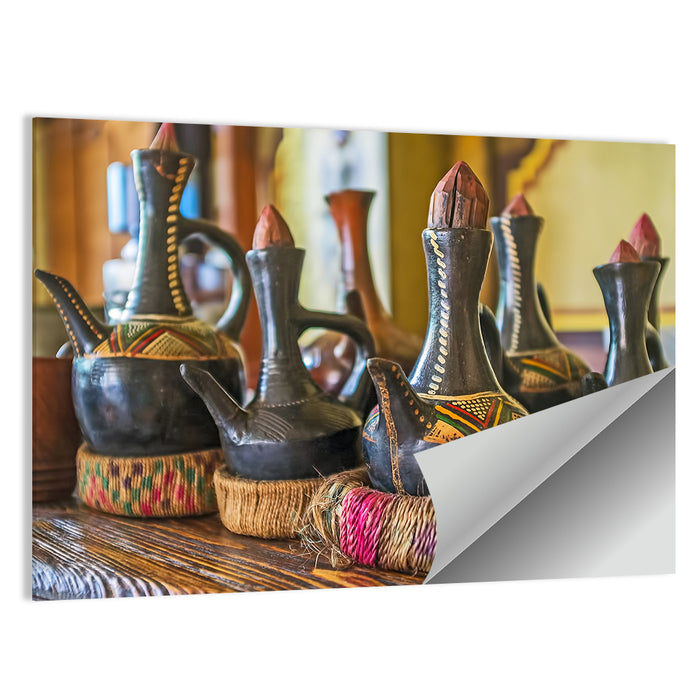 Clay Pots on African Cafe Counter Wall Art as a poster print