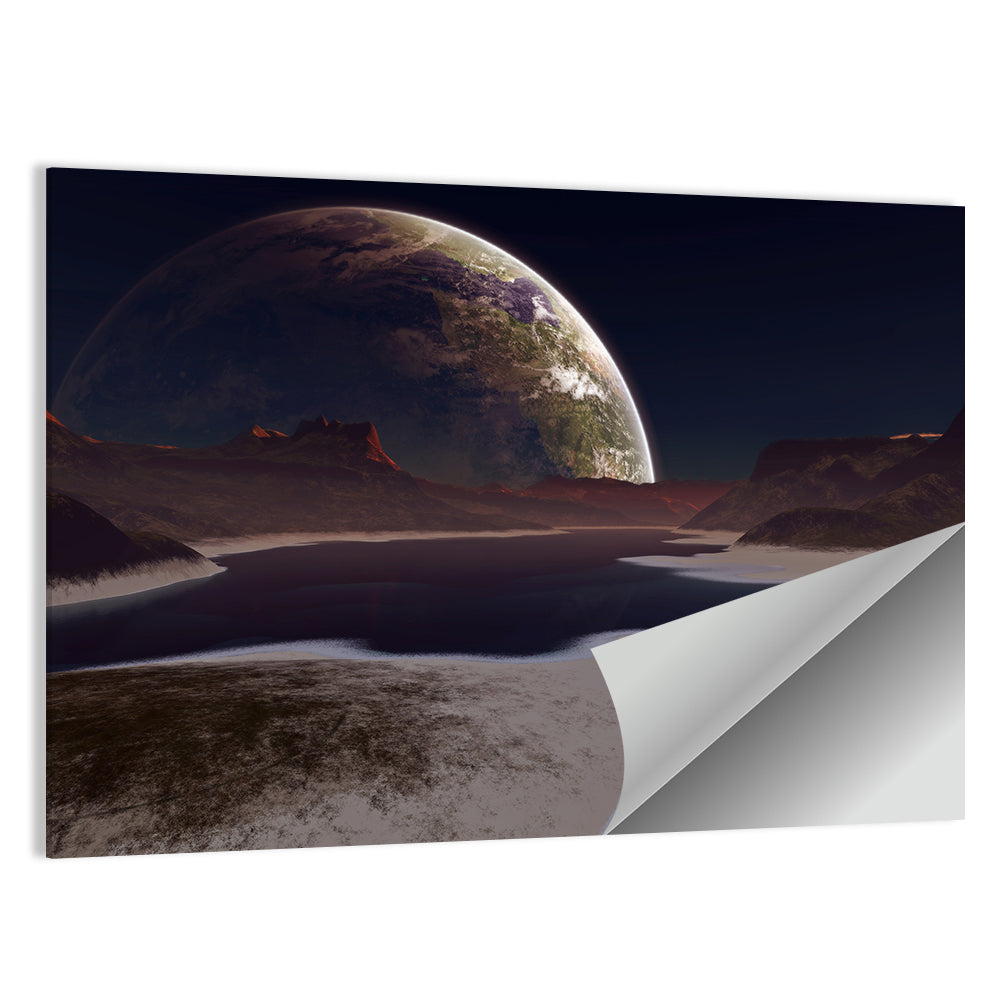 Alien Moonrise Over Lake Wall Art