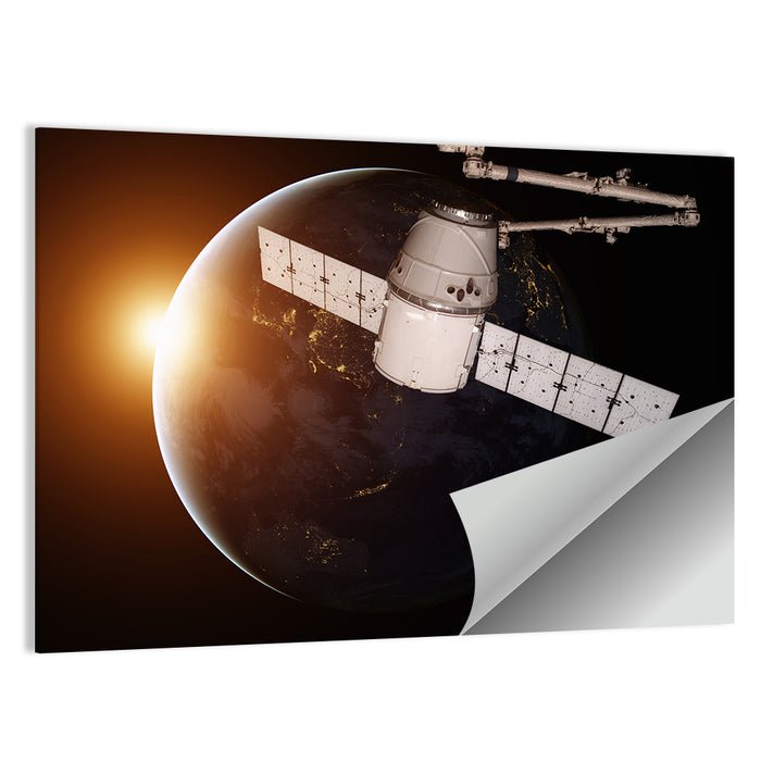 Satellite Over Earth at Sunrise Wall Art as a poster print
