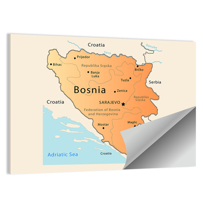 Map of Bosnia and Herzegovina Wall Art as a poster print