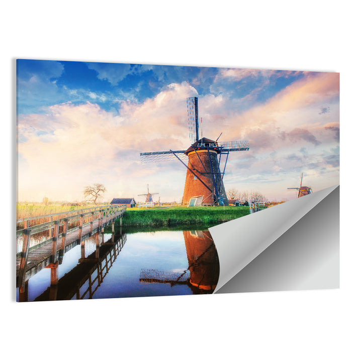Kinderdijk Windmills at Golden Hour Wall Art as a poster print