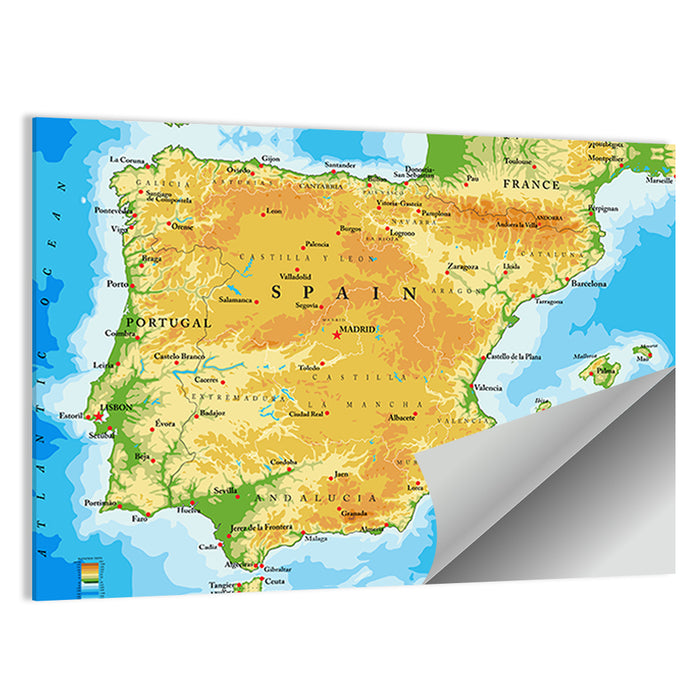 Iberian Peninsula Physical Map Wall Art as a poster print